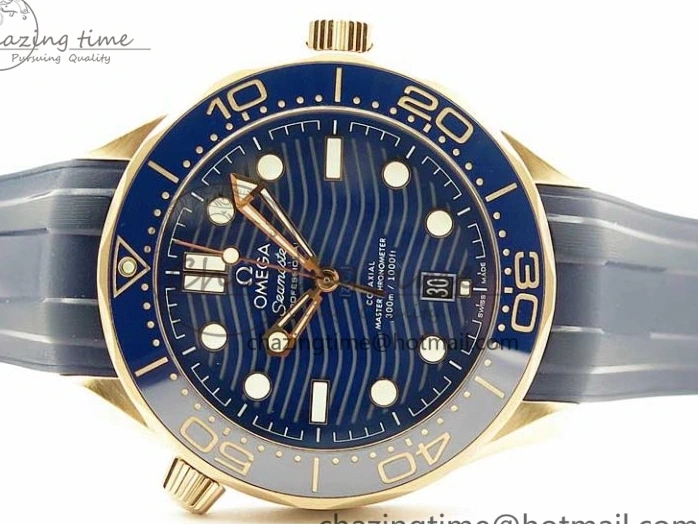 0322 2018 Seamaster Diver 300M RG Blue Ceramic VSF 1:1 Best Edition Blue Dial on Blue Rubber Strap A WeatherProof 7914